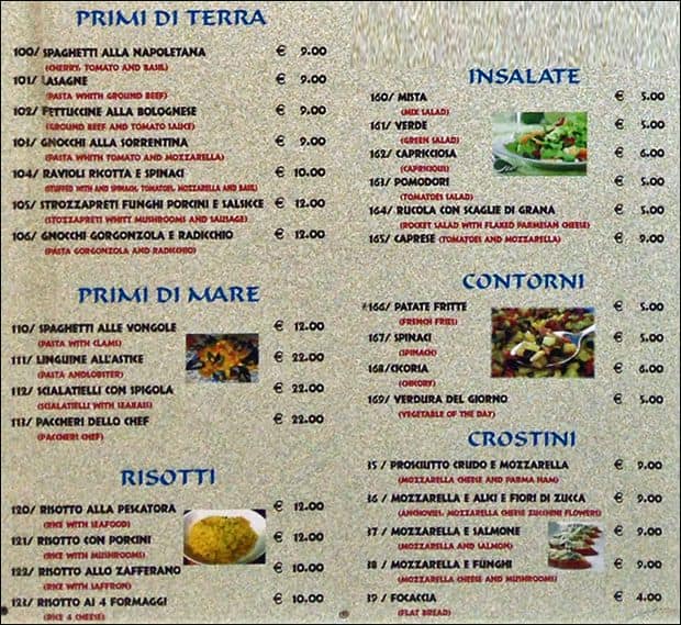 Menu di Ristorante Quattro Colonne 