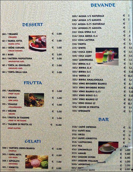 Menu di Ristorante Quattro Colonne 