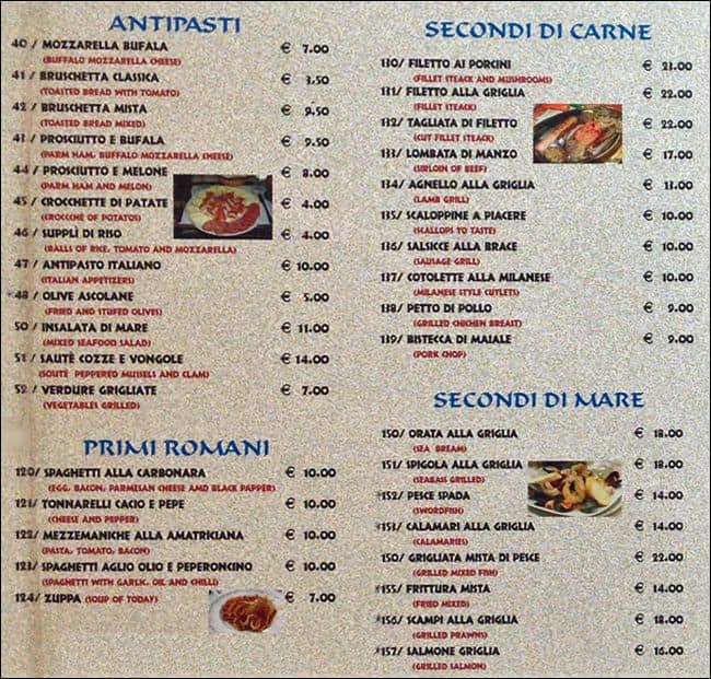 Menu di Ristorante Quattro Colonne 