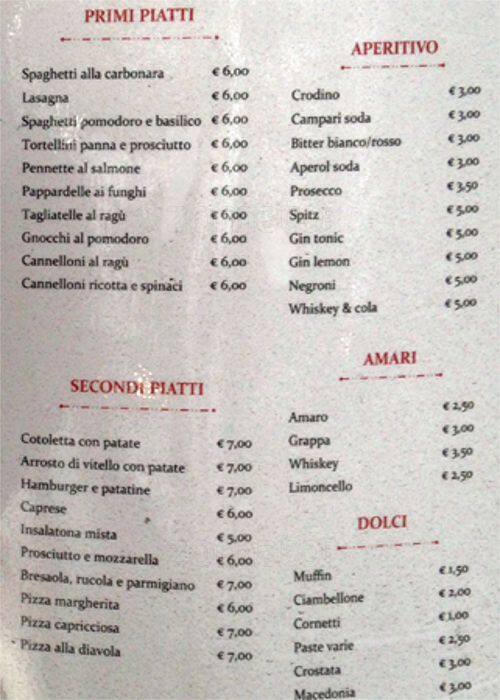 Menu at Opera sushi restaurant, Rome