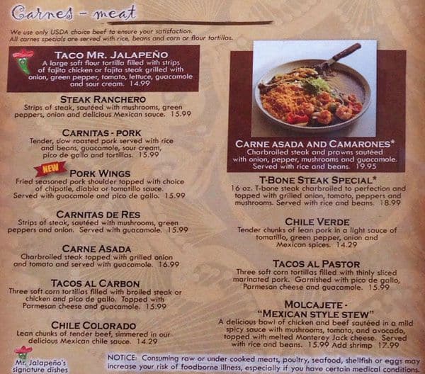 Menu at Mr Jalapeno restaurant, Bonney Lake