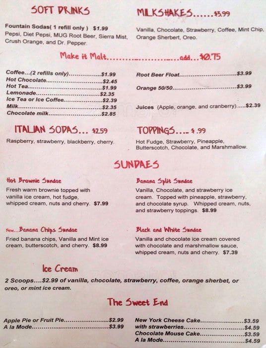 Mel's Pizza menu