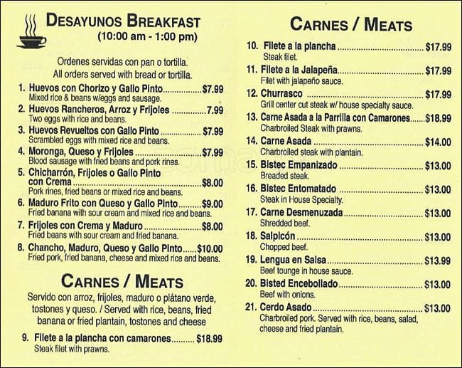 Oye Managua a San Francisco Foto del Menu con Prezzi Urbanspoon/Zomato