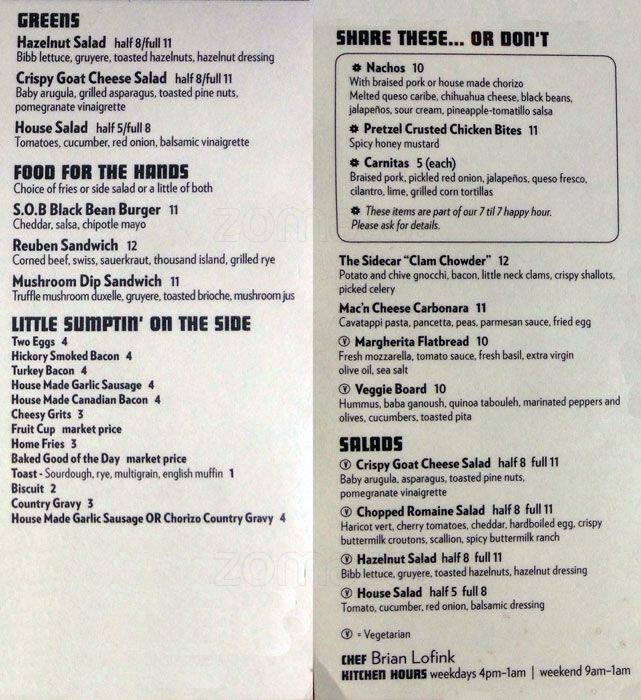 Menu at Sidecar Bar & Grille, Philadelphia