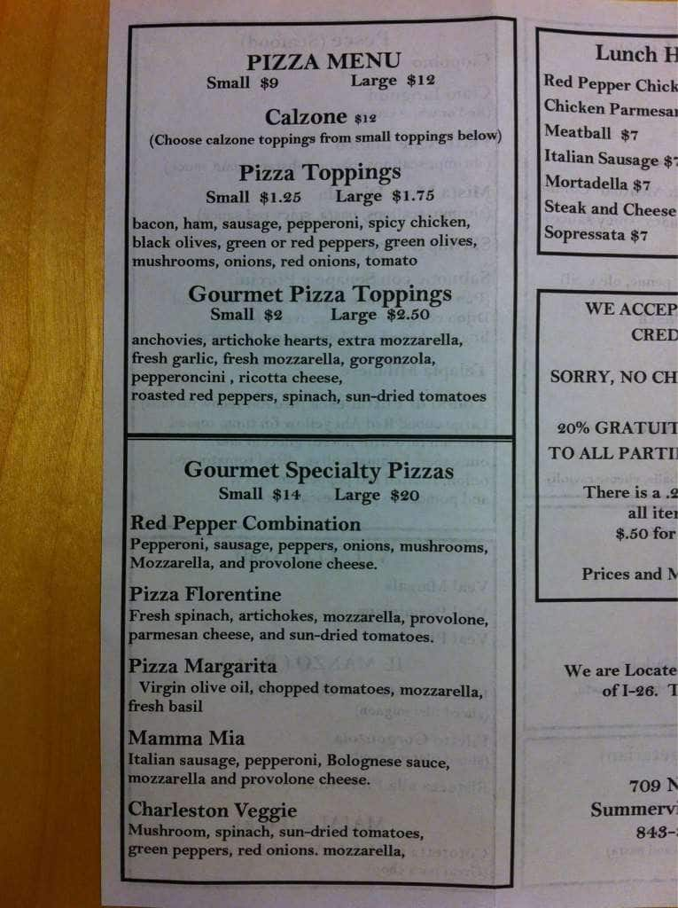 Menu at The Red Pepper - An Italian Eatery pub & bar, Summerville