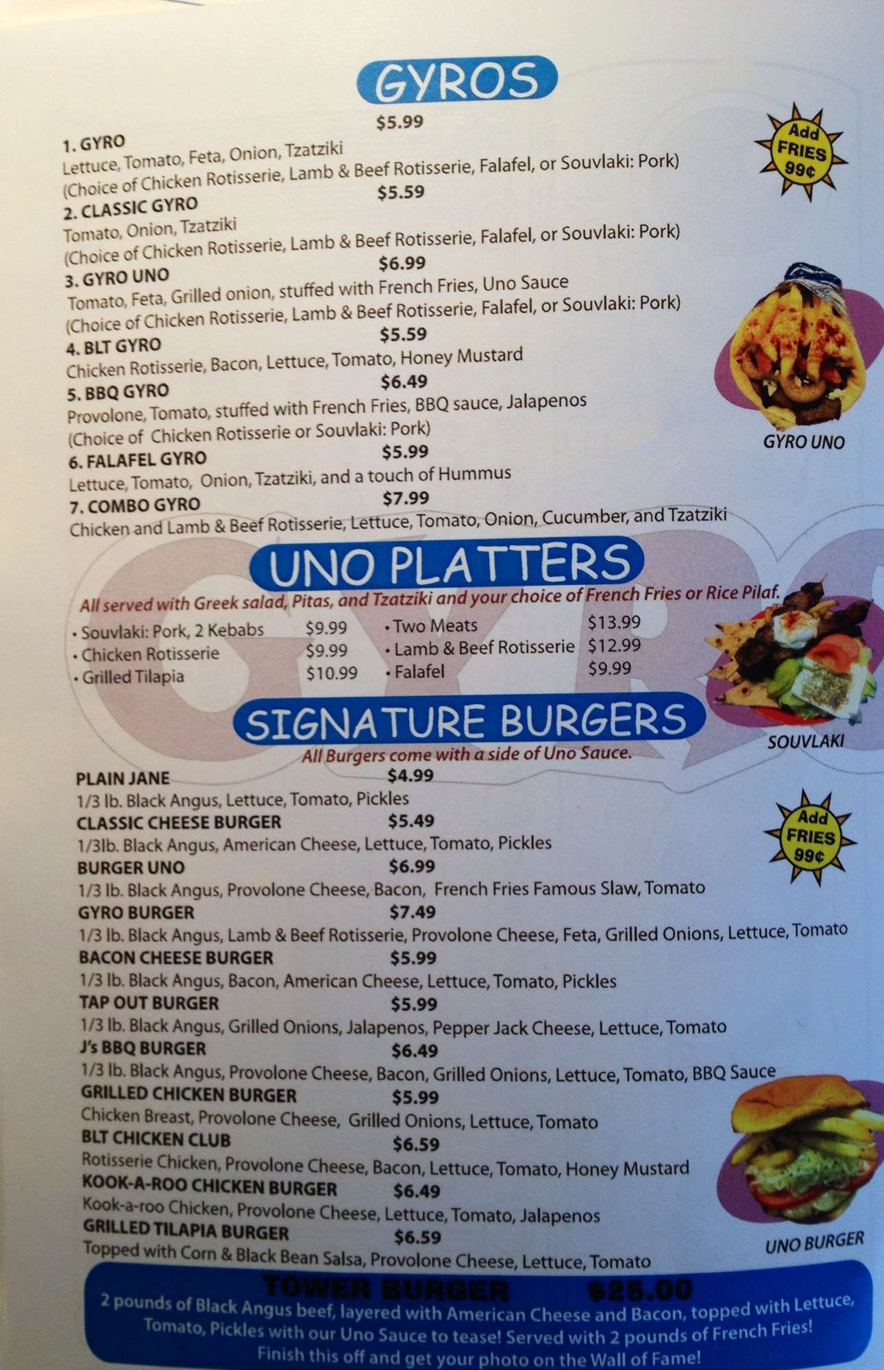 Gyro Uno Menu, Menu for Gyro Uno, Madison, Huntsville Urbanspoon/Zomato
