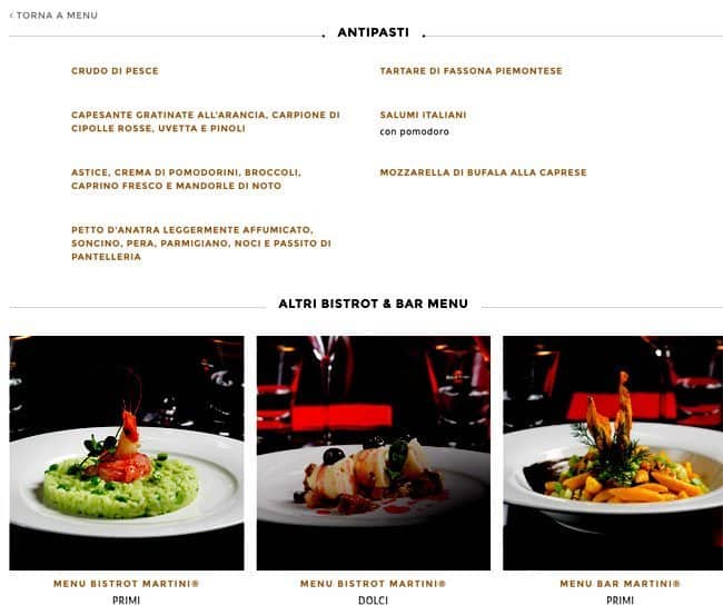 Bistrot Martini Dolce&Gabbana a Milano Foto del Menu con Prezzi
