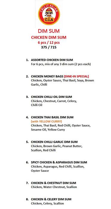 C.I.A Call It Asiian menu