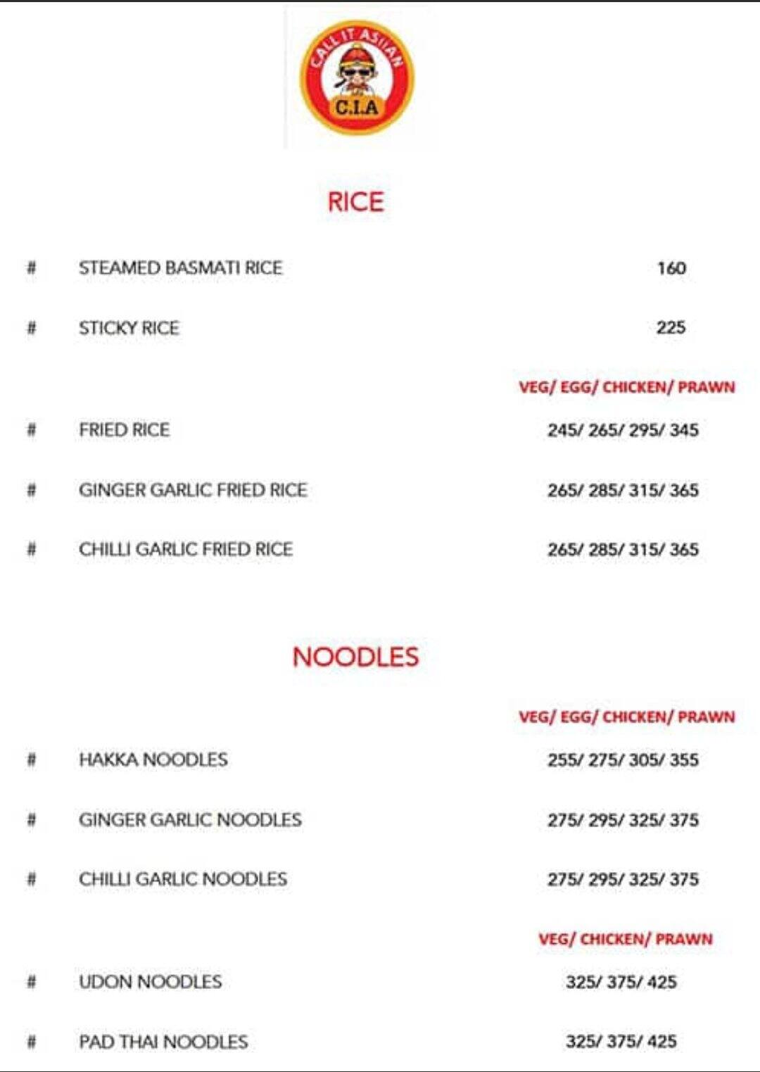 C.I.A Call It Asiian menu