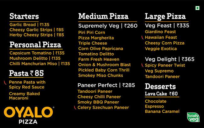 Oyalo Pizza menu