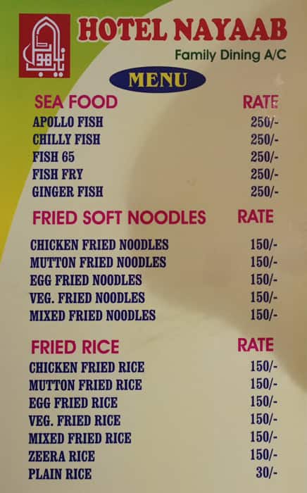 Hotel Nayaab menu