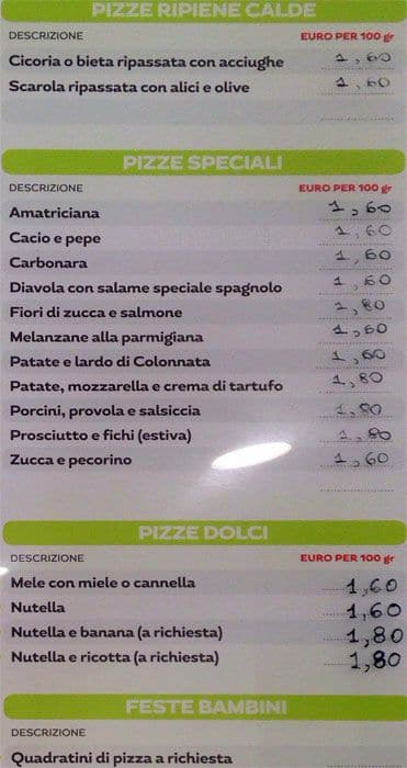 Menu di Alice Pizza 