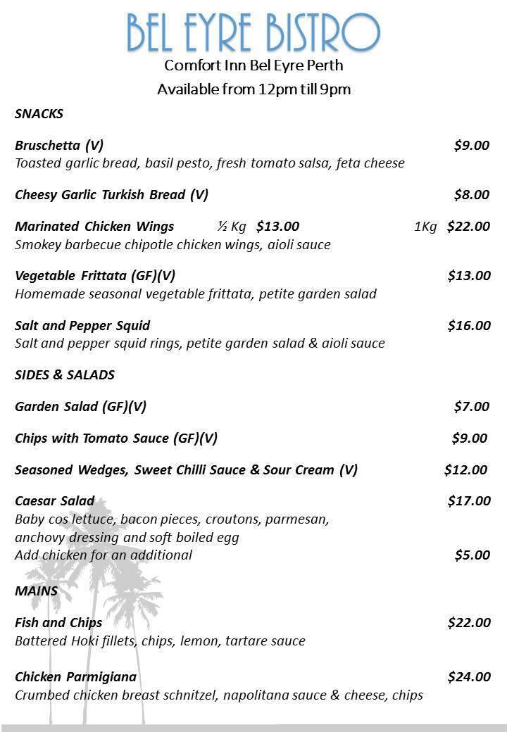 Bel Eyre Bistro Menu Menu For Bel Eyre Bistro Belmont - 