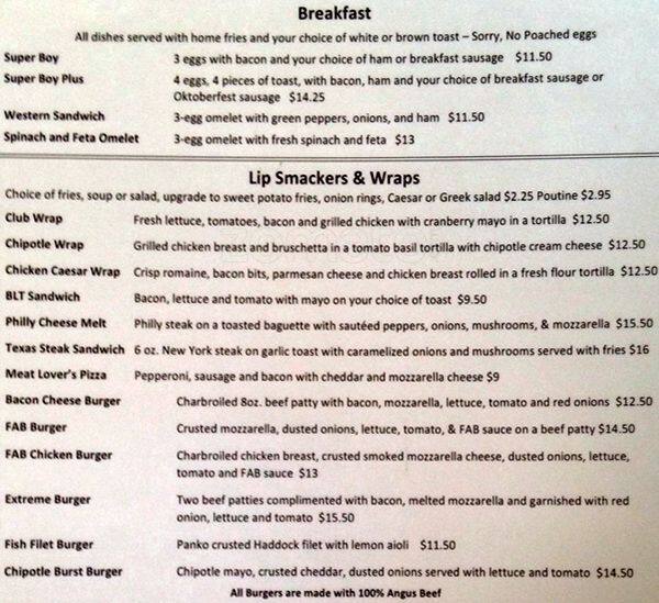 Menu at Summerhays Grill restaurant, Ottawa