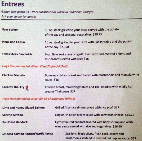 Menu at Summerhays Grill restaurant, Ottawa