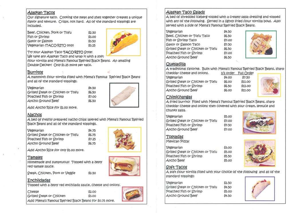 Mema's Alaskan Tacos Menu Urbanspoon/Zomato