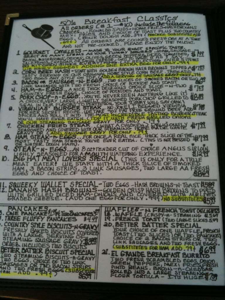 Hi Hat Diner Menu, Menu for Hi Hat Diner, Clearfield, Salt Lake City