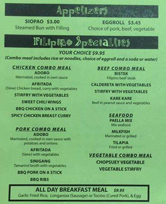 Philippines Best Food Menu, Menu for Philippines Best Food, Parkersburg, Parkersburg