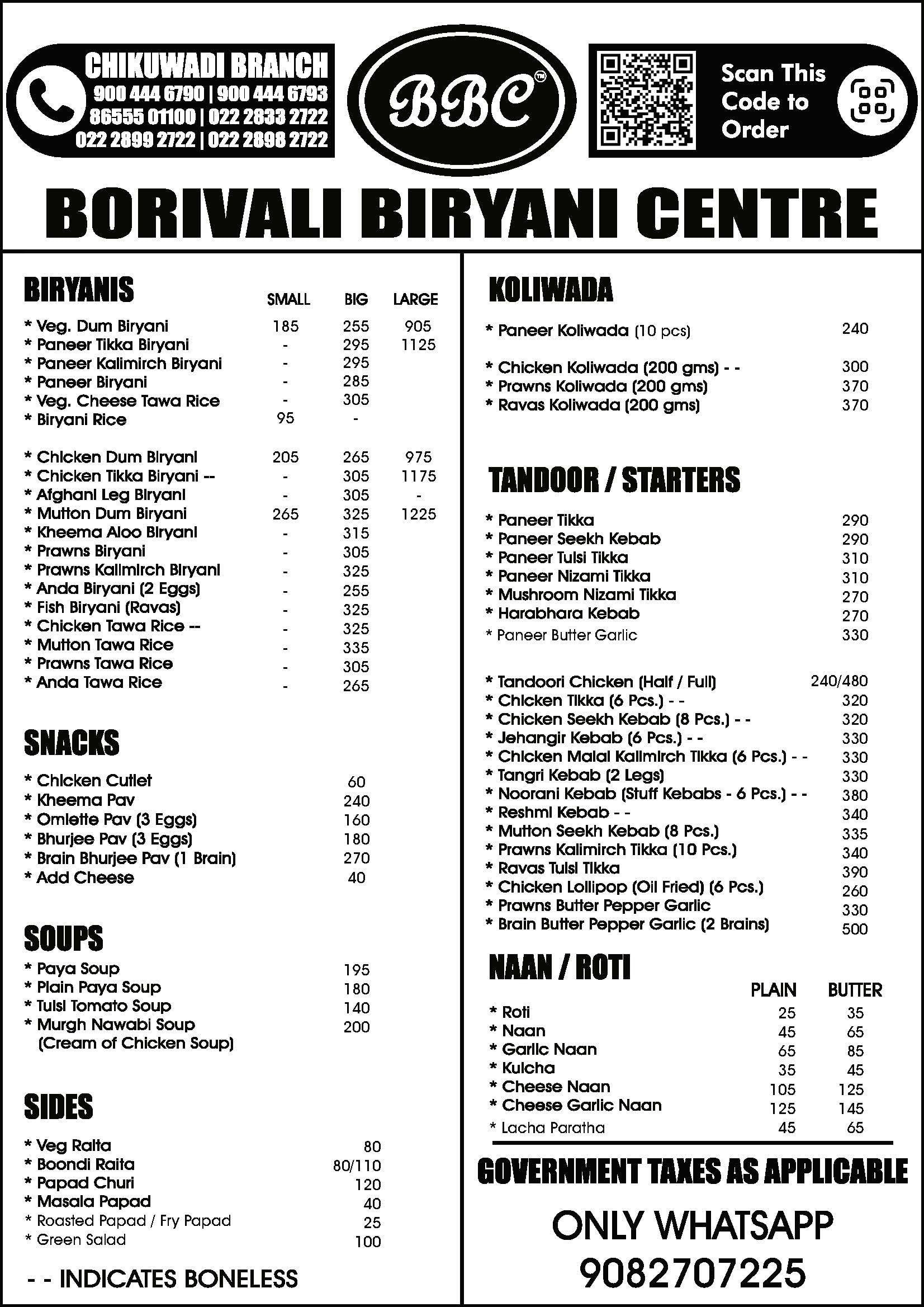 Menu Of Borivali Biryani Centre, Borivali West, Mumbai