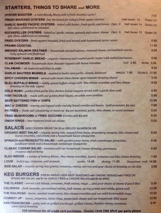 Menu at Powder Keg restaurant, Hercules