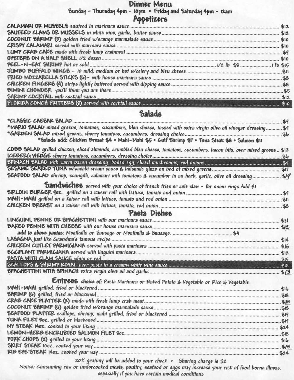 Menu at Ocean Alley Restaurant & Beach Bar, Hollywood