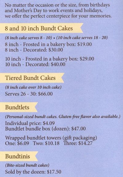 Nothing Bundt Cakes Menu, Menu for Nothing Bundt Cakes, Boulder ...