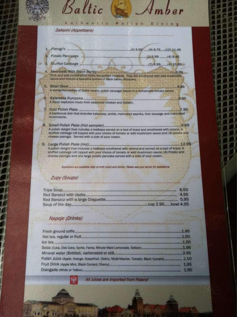 Baltic Amber Menu, Menu for Baltic Amber, Clearwater, Tampa Bay ...