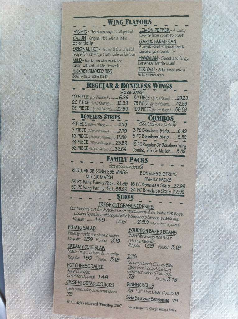 Wingstop Menu And Prices Wingstop 3905 S Western Ave B Oklahoma City