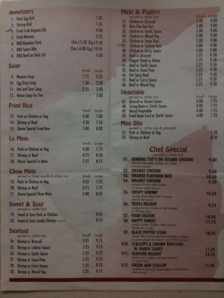 Menu at Rice restaurant, Dover