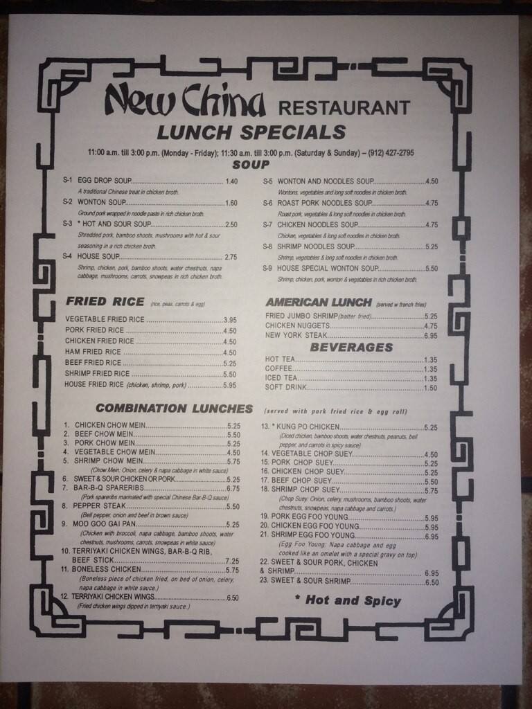 New China Restaurant Menu, Menu for New China Restaurant, Jesup, Jesup
