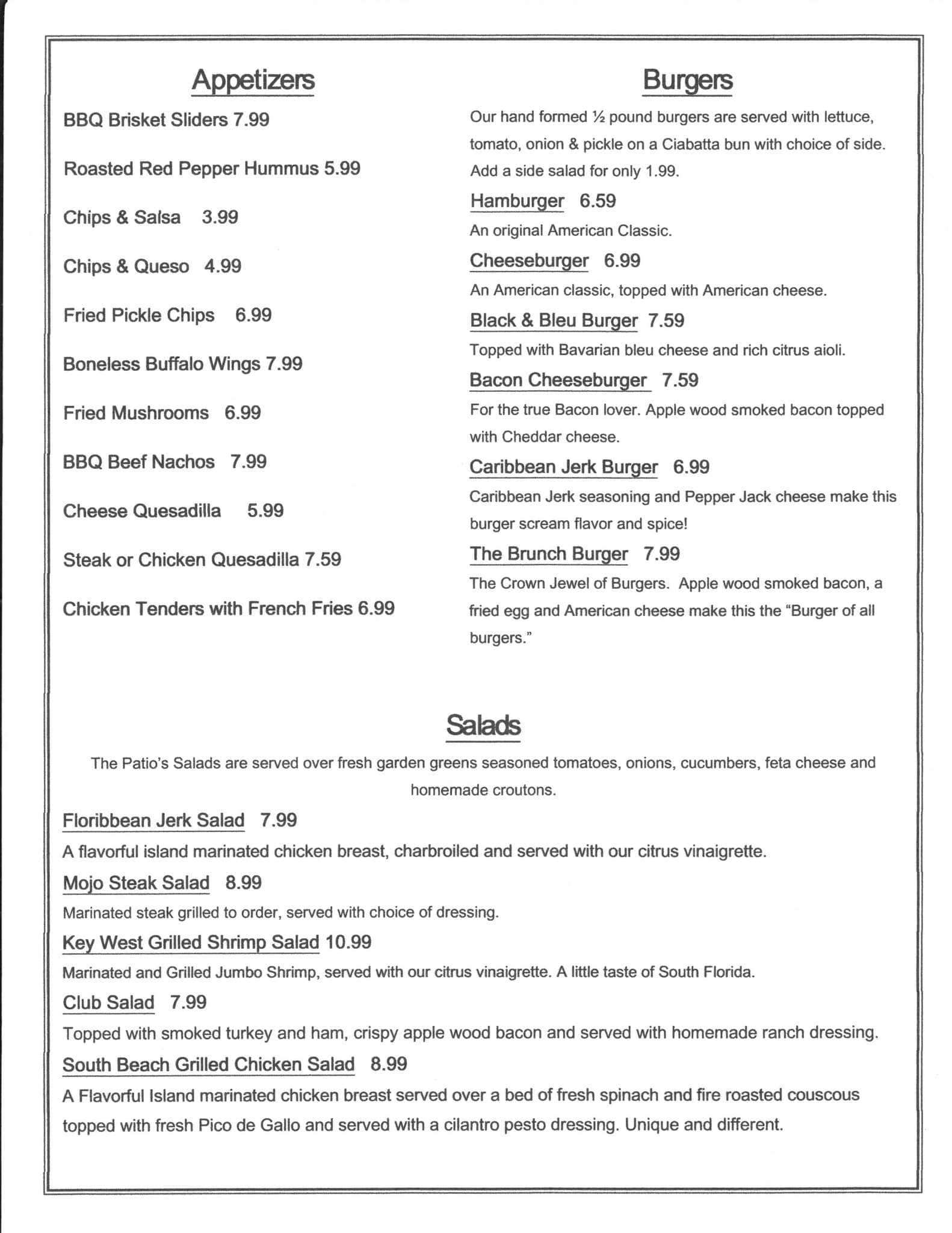 The Patio Grille and Bar Menu, Menu for The Patio Grille and Bar ...