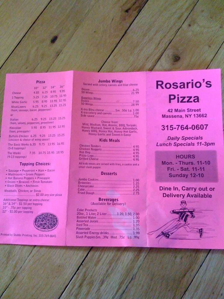 Rosario's Deli Menu, Menu for Rosario's Deli, Massena, Massena