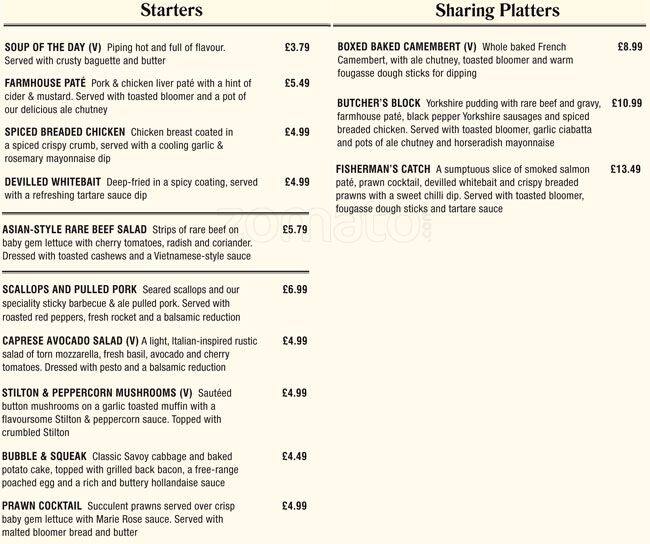 The Battle Axes Menu, Menu for The Battle Axes, Borehamwood, London