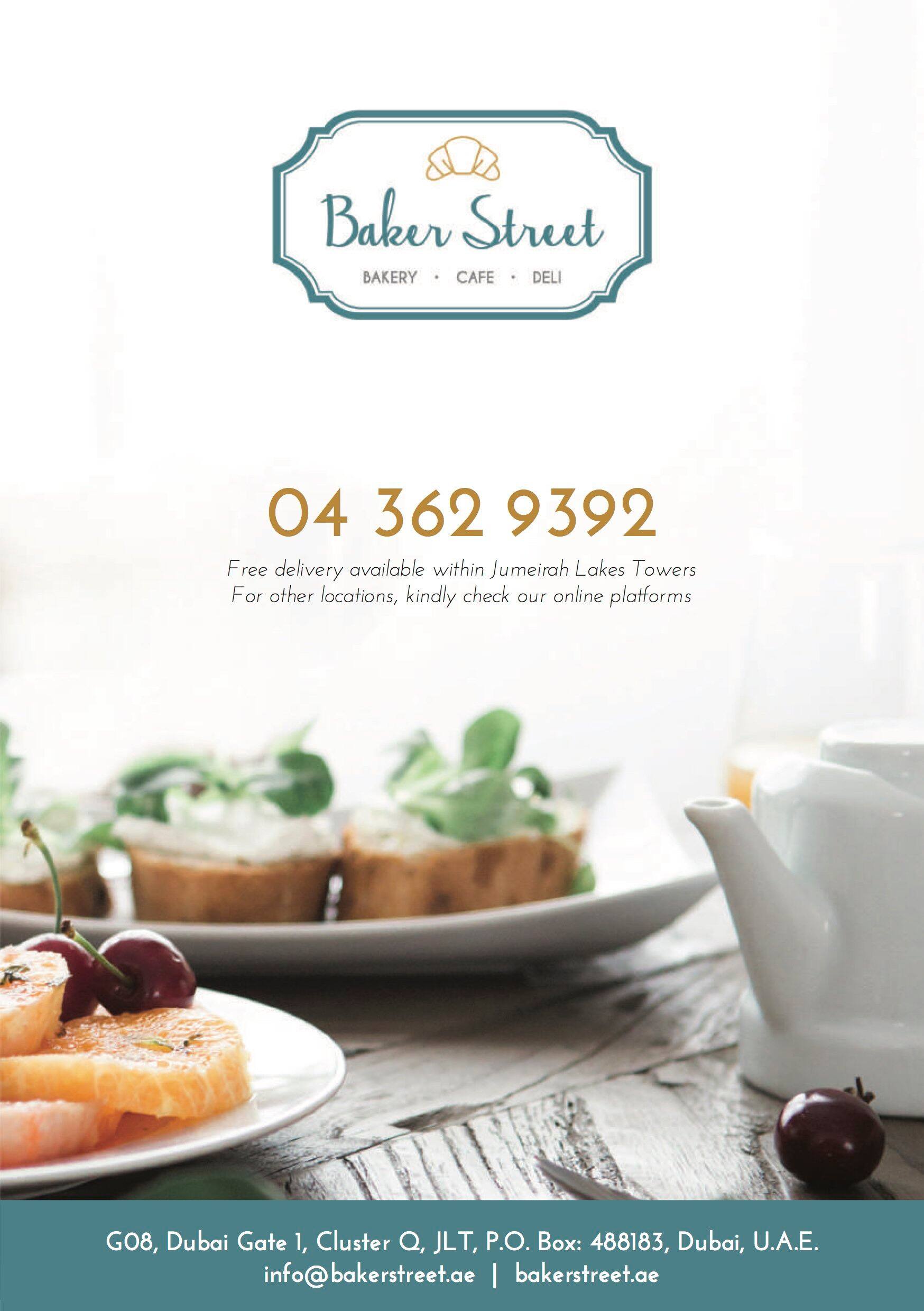 Baker Street Cafe Menu, Menu for Baker Street Cafe, Jumeirah Lake
