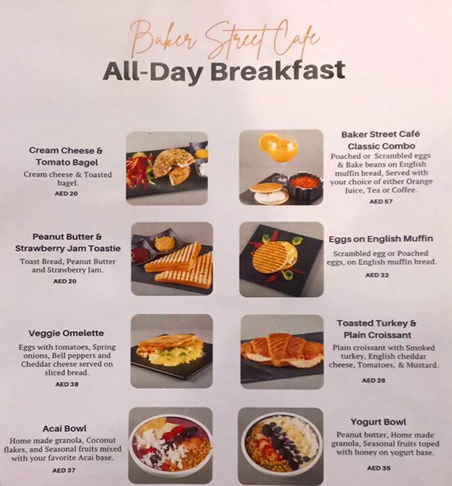 Menu of Baker Street Cafe, Jumeirah Lake Towers (JLT), Dubai