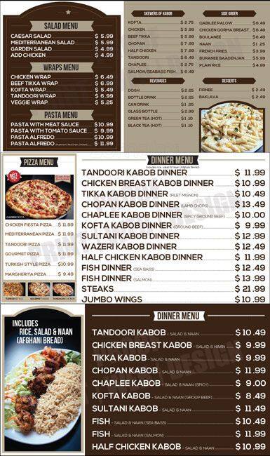 Helmand Kabob menu