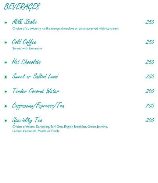 Laranja - Taj Cidade de Goa Heritage, Goa menu