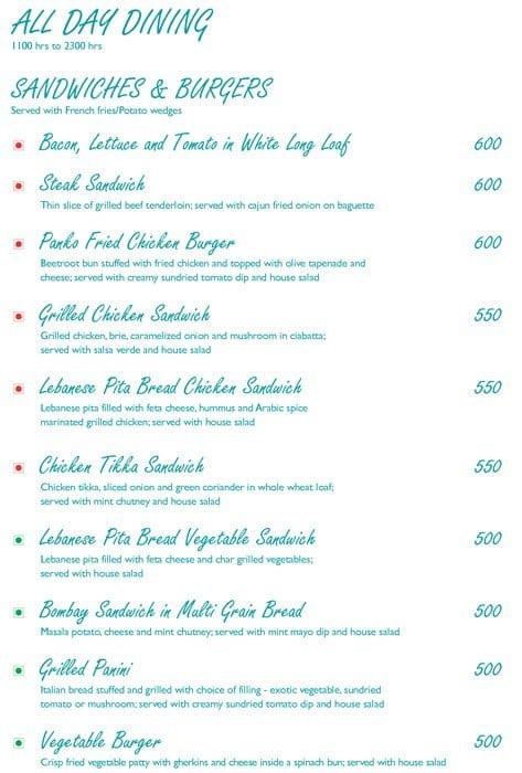 Laranja - Taj Cidade de Goa Heritage, Goa menu