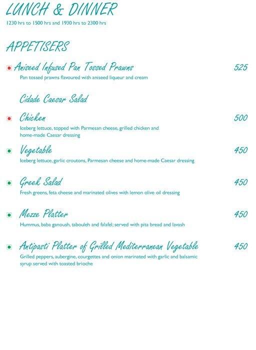 Laranja - Taj Cidade de Goa Heritage, Goa menu