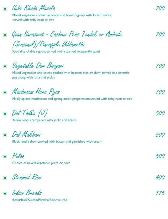 Laranja - Taj Cidade de Goa Heritage, Goa menu