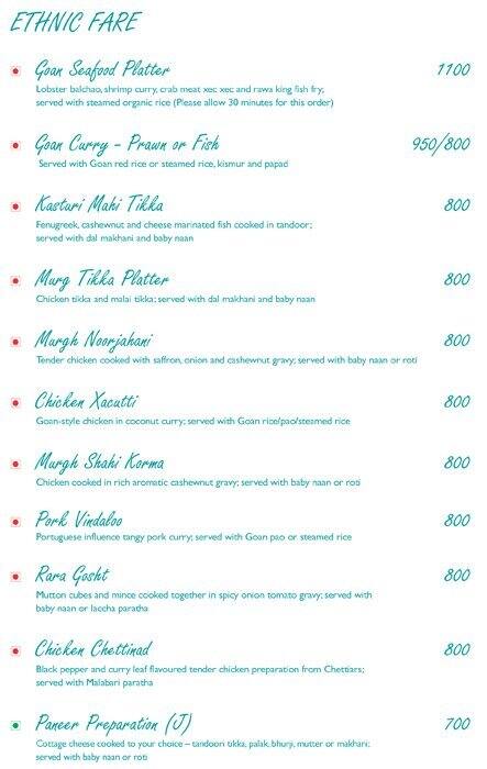 Laranja - Taj Cidade de Goa Heritage, Goa menu