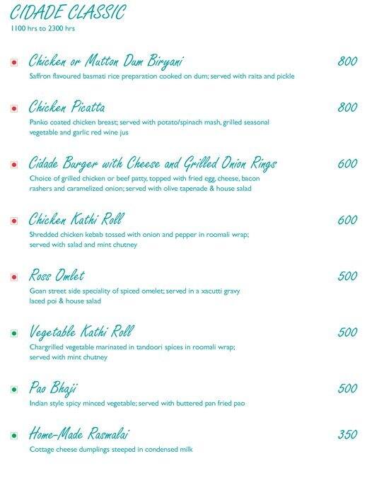 Laranja - Taj Cidade de Goa Heritage, Goa menu