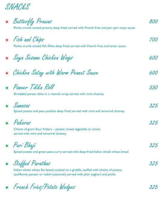 Laranja - Taj Cidade de Goa Heritage, Goa menu