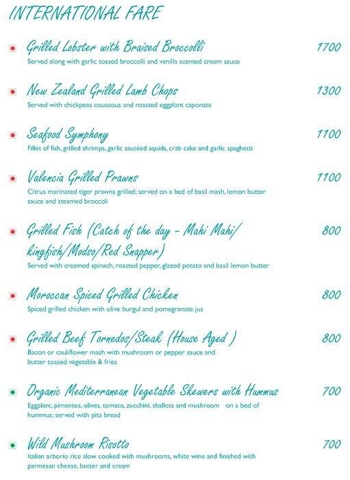 Laranja - Taj Cidade de Goa Heritage, Goa menu