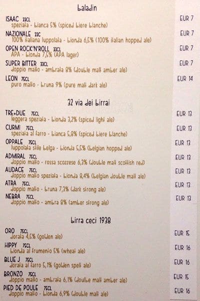 Menu di Fidelio 