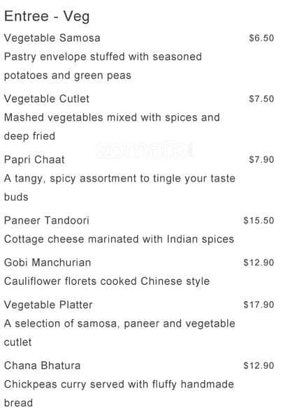 Spice Of Life Restaurant Functions Menu