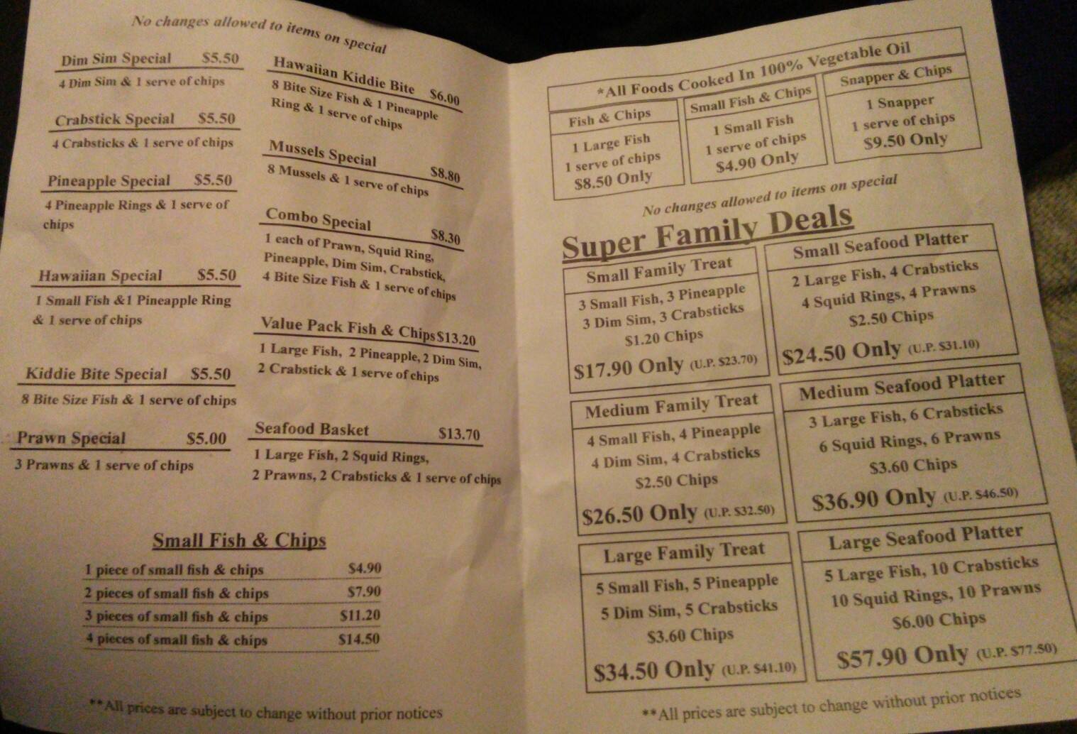 Rivervale Fish & Chips Menu Urbanspoon/Zomato