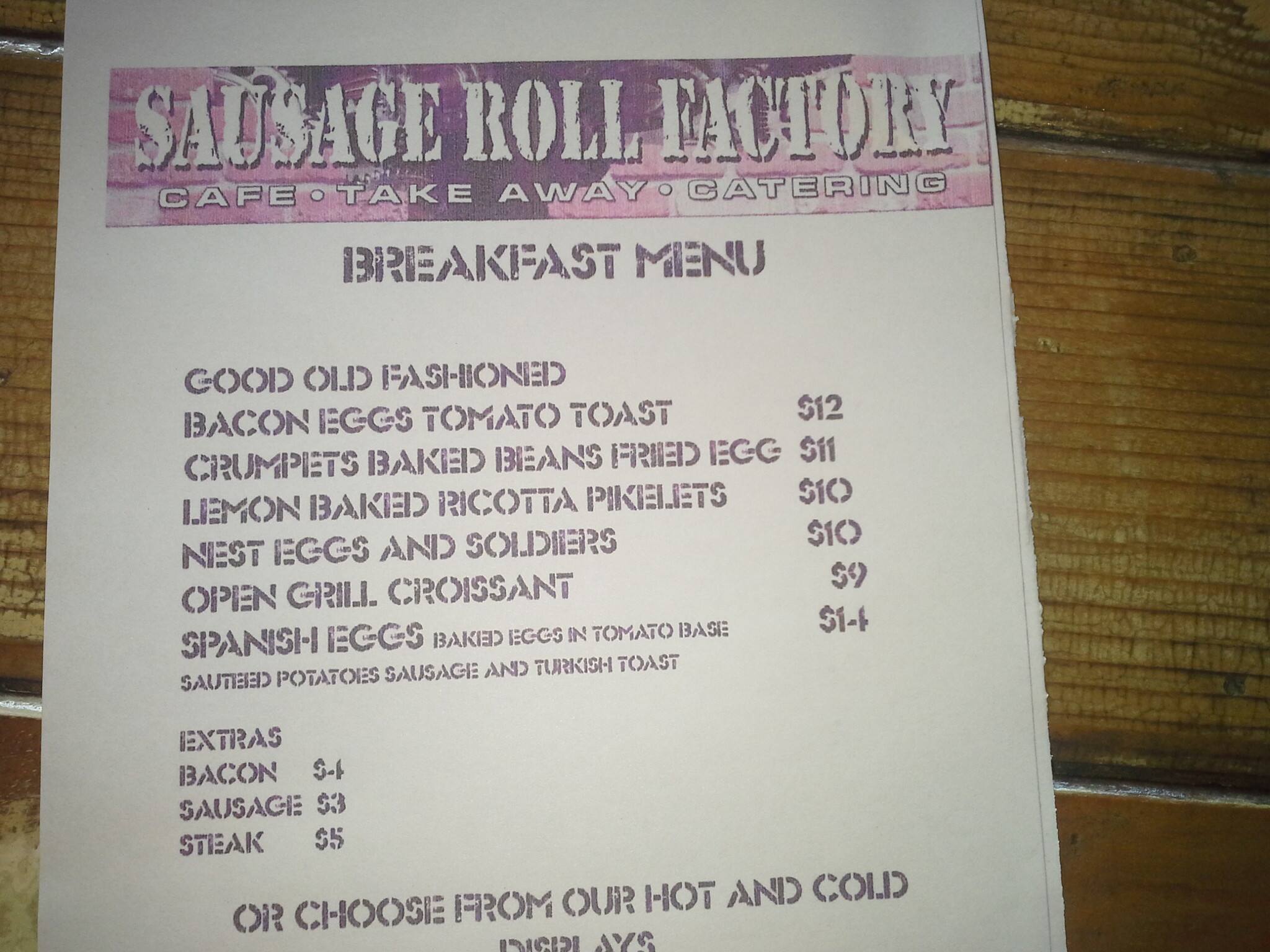 Sausage Roll Factory Menu, Menu for Sausage Roll Factory, Townsville