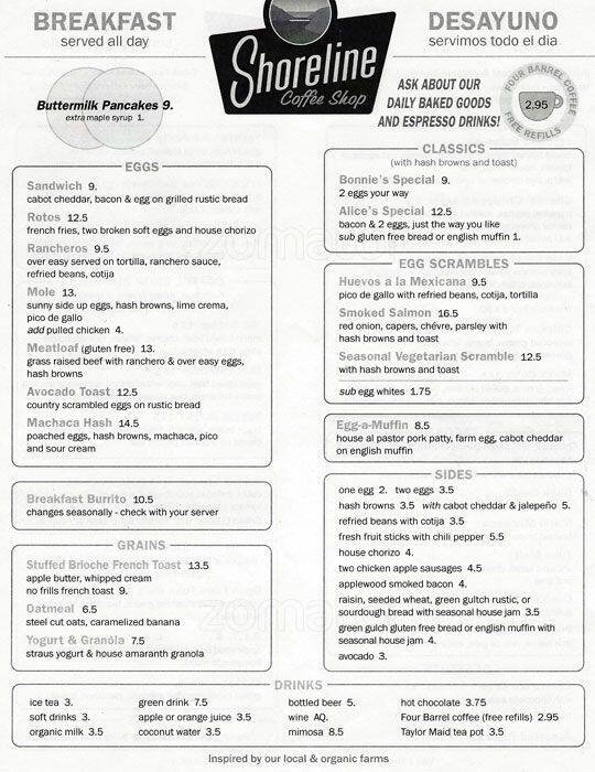 Shoreline Coffee Shop Menu Menu For Shoreline Coffee Shop