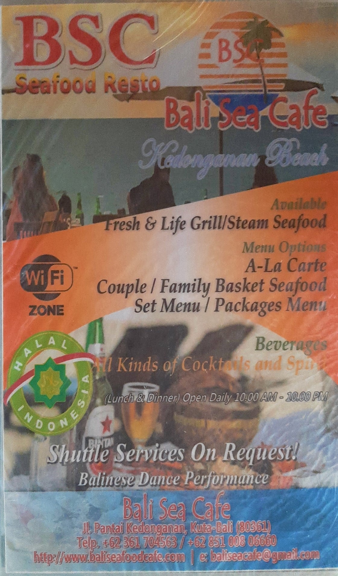 Historical Bali Sea Cafe promotional menu cover